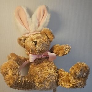 ANIMAL ADVENTURE Plush Bunny Ears Teddy Bear - Tan and Pink #easter